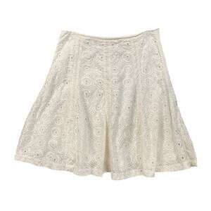 Cabi Skirt Women 10 White Cotton Lace Full Lizette Eyelet Lined A Lined Side Zip